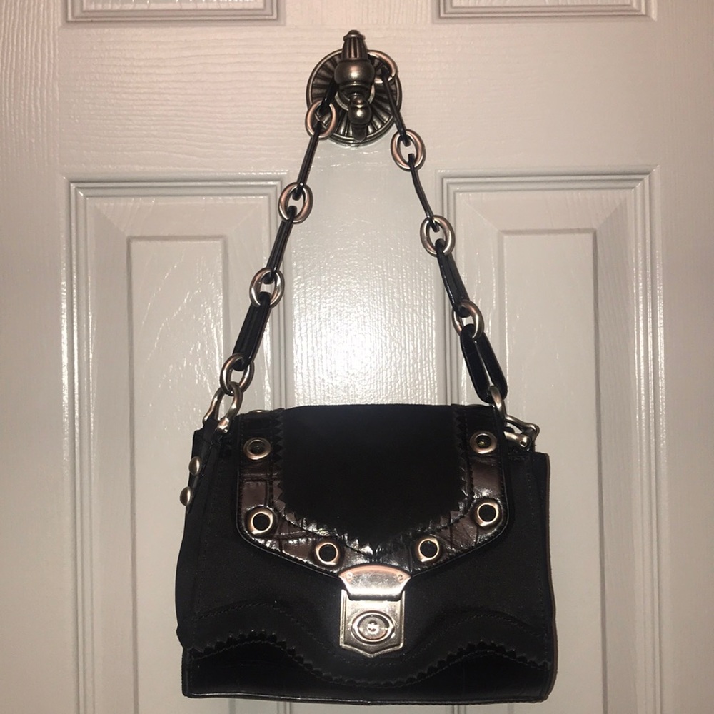 Black Suede, Leather, and Satin Purse